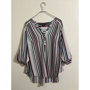 Torrid, Multicolor Striped Harper Georgette Pullover 3/4 Sleeve Blouse, Plus 2